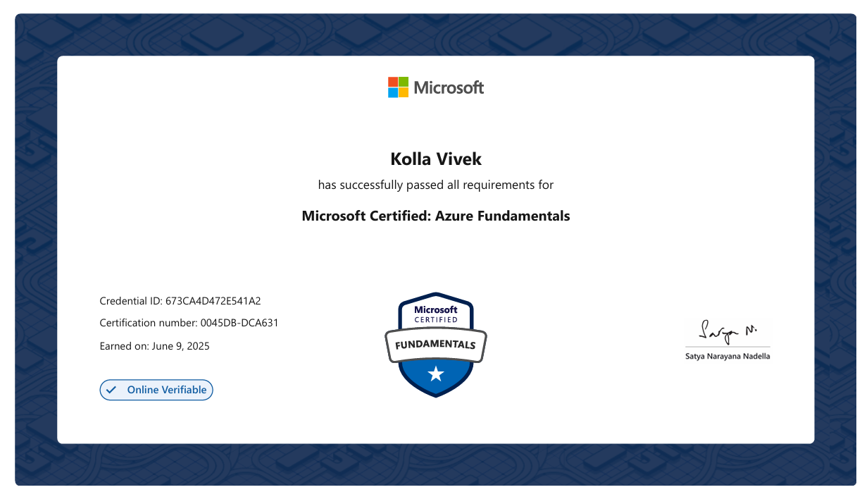 Azure Fundamentals Certificate